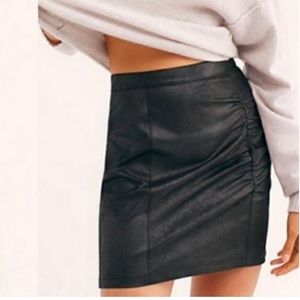 FREE PEOPLE Ruched Suede Mini Skirt L Hippie New